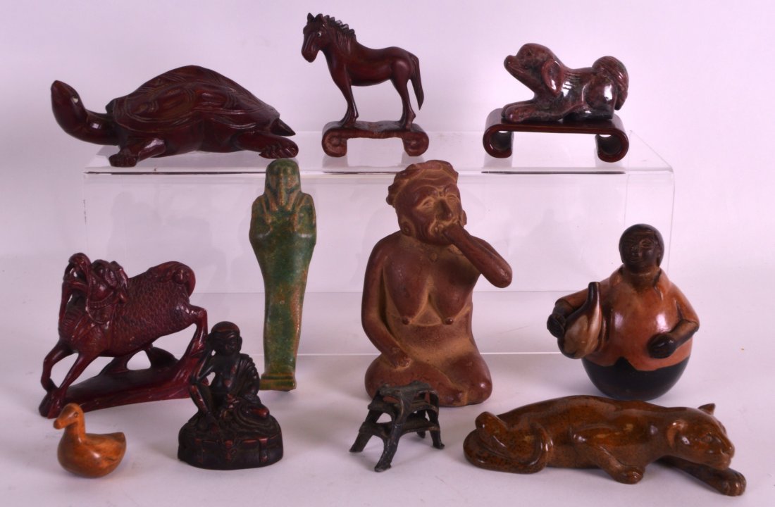 AN EGYPTIAN SHABTI FIGURE together with various other: AN EGYPTIAN SHABTI FIGURE together with various other figures. (11)