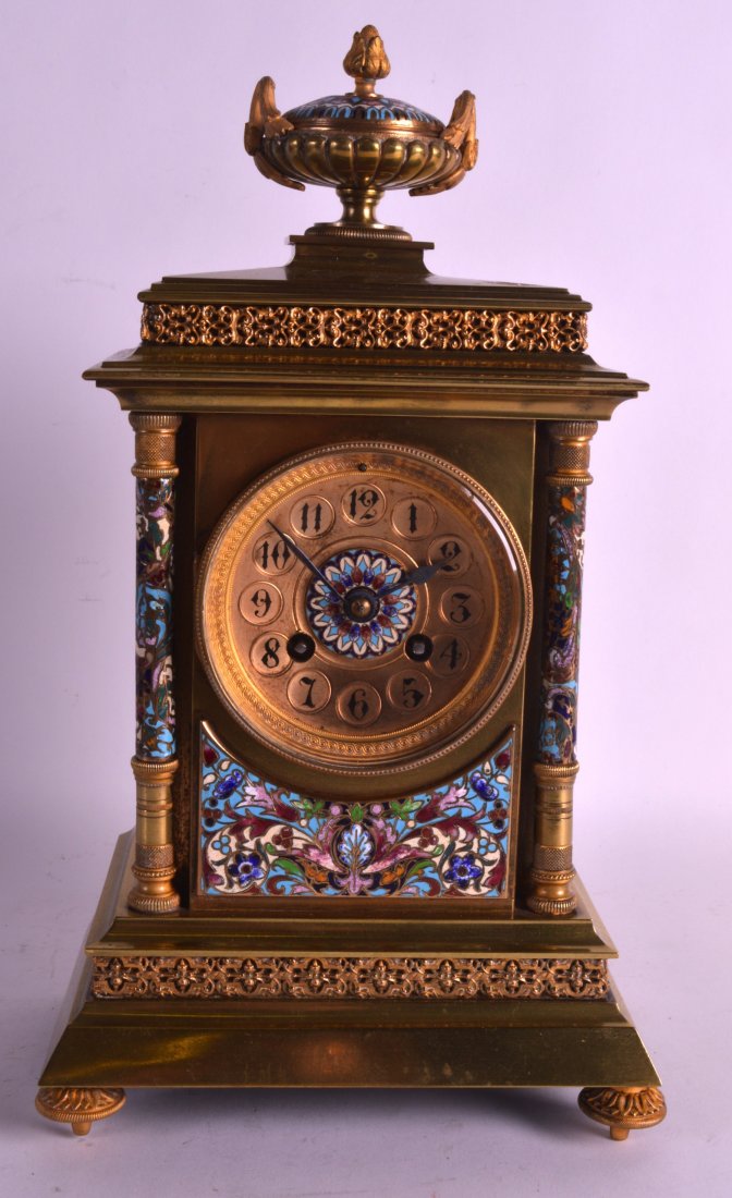 A GOOD 19TH CENTURY FRENCH BRONZE AND CHAMPLEVE ENAMEL (1 of 2)