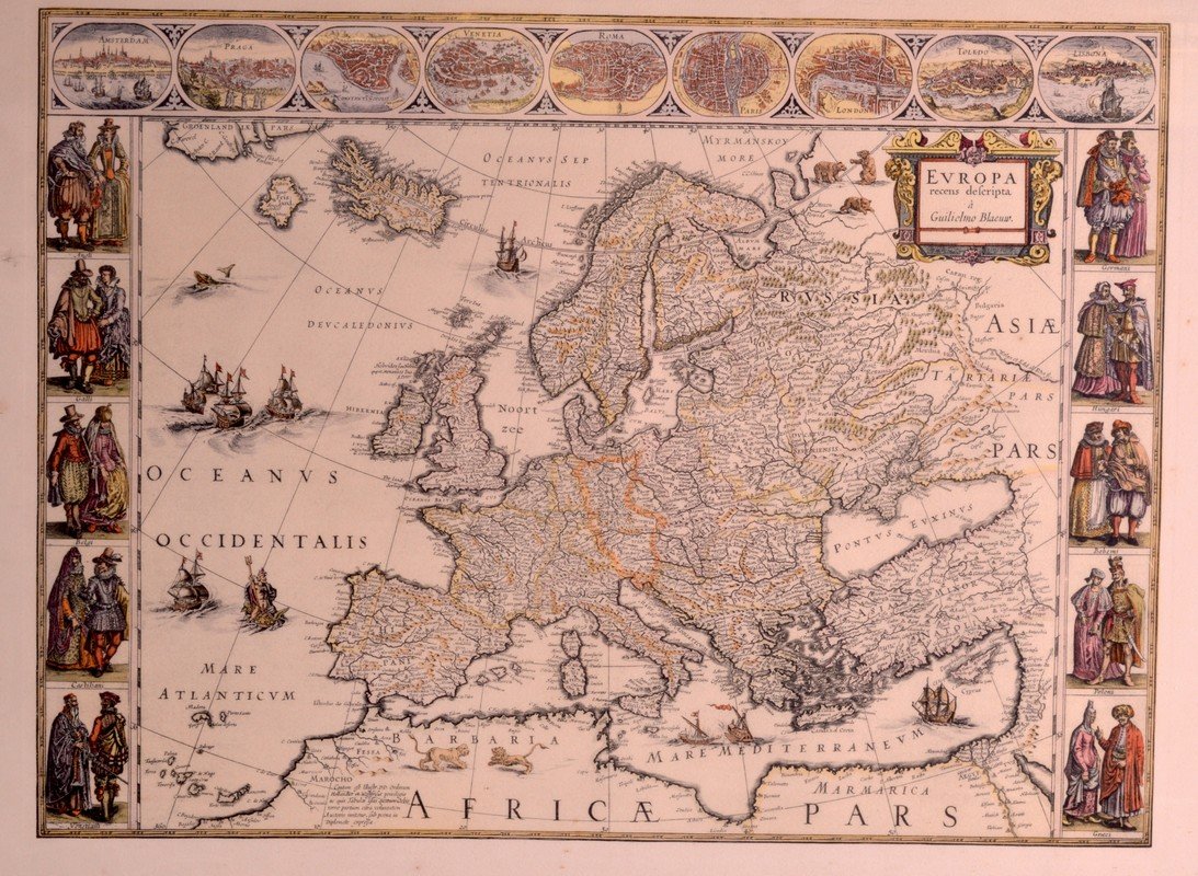 Map of the World, Guilielmo Blaeuw, Framed and glazed.: Map of the World, Guilielmo Blaeuw, Framed and glazed. 2Ft 2ins x 1ft 7ins.