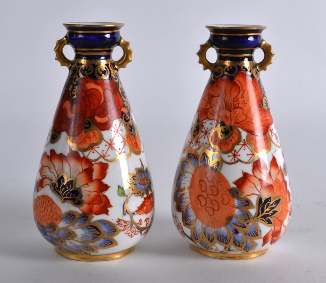 A PAIR OF ROYAL CROWN DERBY TWIN HANDLED VASES painted (1 of 1)