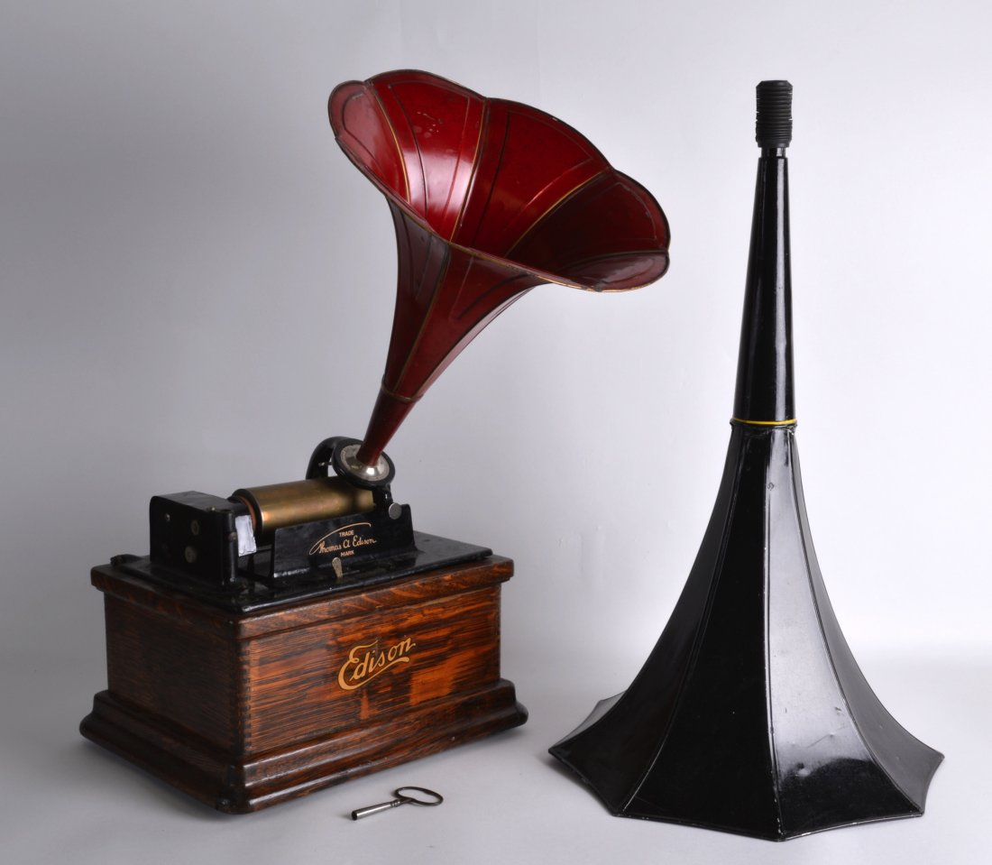 A THOMAS EDISON FIRESIDE PHONOGRAPH with tin plate red (1 of 4)