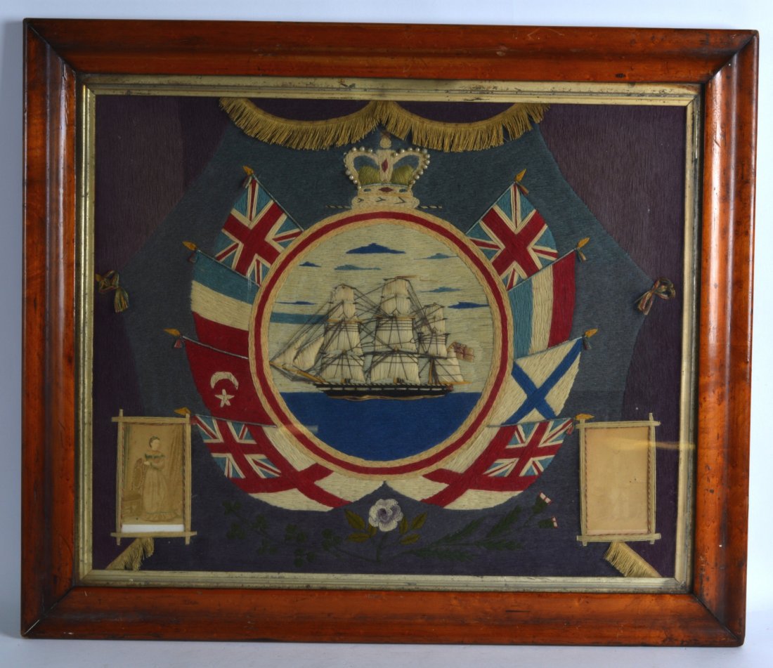 A MID 19TH CENTURY SAILORS WOOLWORK PICTURE in original (1 of 1)