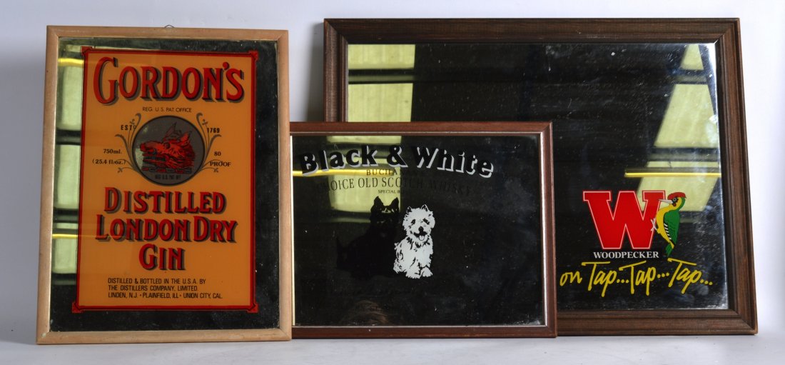 THREE VINTAGE ADVERTISING MIRRORS including Gordons (1 of 1)