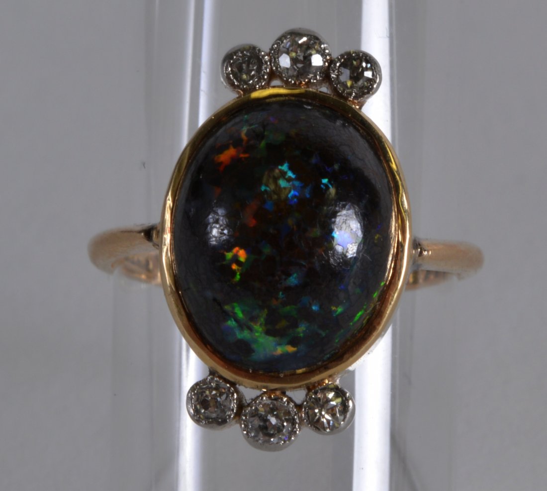 AN EDWARDIAN 9CT YELLOW GOLD OPAL AND DIAMOND LADIES (1 of 2)