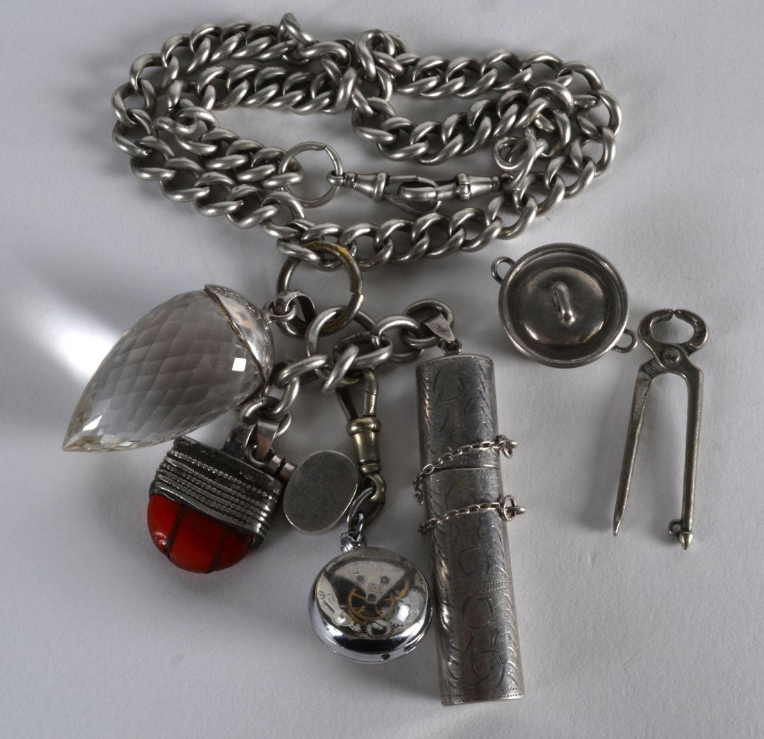 AN EARLY 20TH CENTURY SILVER ALBERT CHAIN with attached (1 of 1)