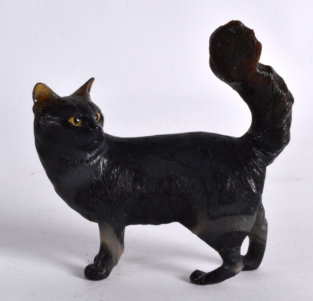 A FINE RUSSIAN CARVED AGATE FIGURE OF A CAT in the (1 of 2)