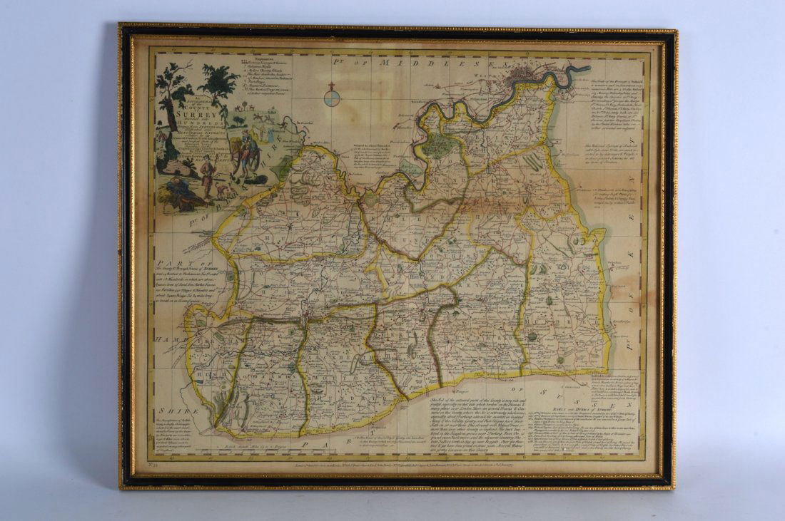 AN ANTIQUE MAP OF SURREY by Robert Sayer and John: AN ANTIQUE MAP OF SURREY by Robert Sayer and John Bennett C1777. 1Ft 8ins x 1ft 4.5ins.