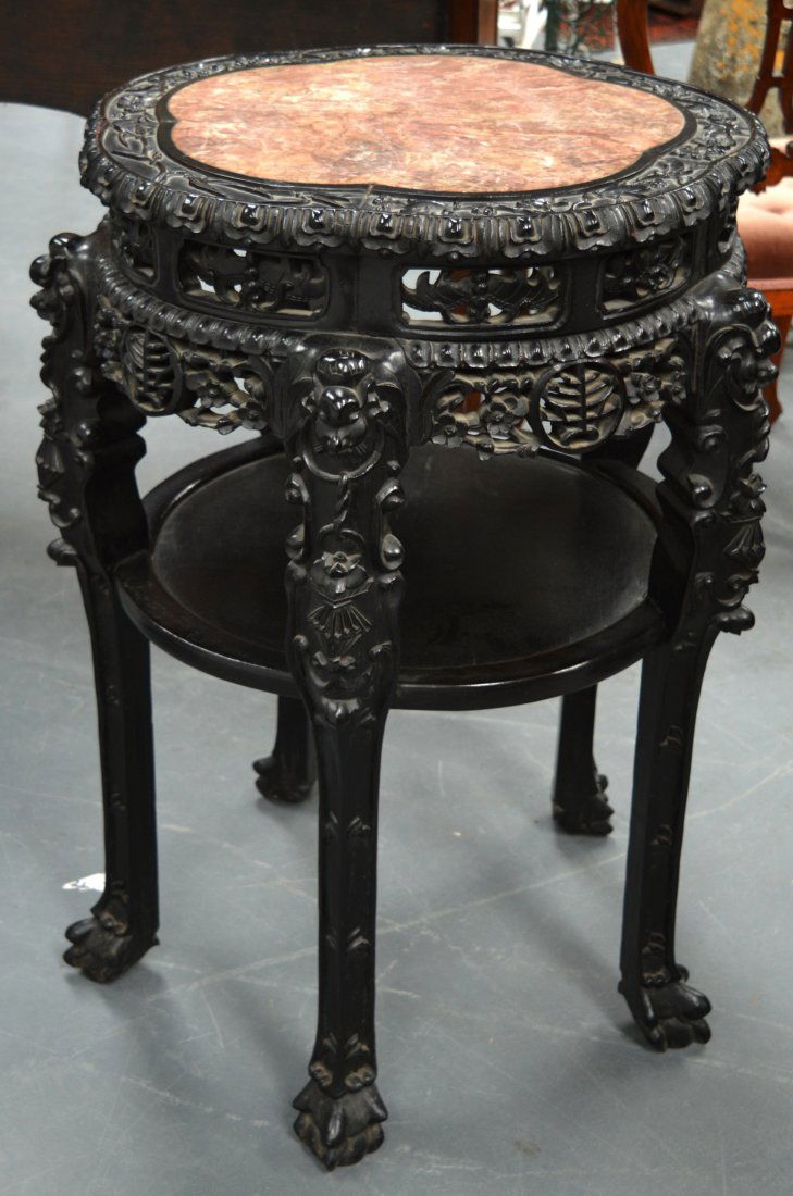 A LARGE 19TH CENTURY CHINESE CARVED HARDWOOD AND MARBLE (1 of 2)
