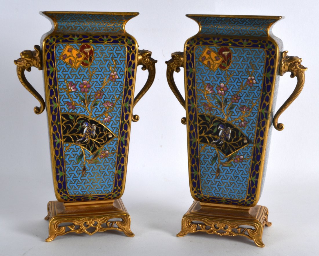 A GOOD PAIR OF 19TH CENTURY FRENCH CHAMPLEVE ENAMEL (1 of 1)
