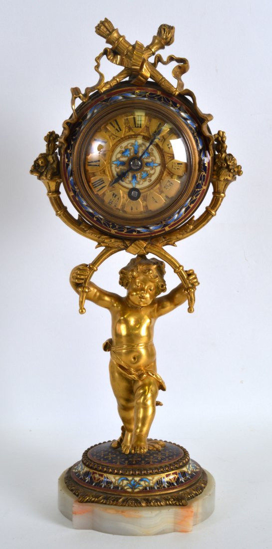 A GOOD 19TH CENTURY FRENCH ORMOLU AND CHAMPLEVE ENAMEL (1 of 3)