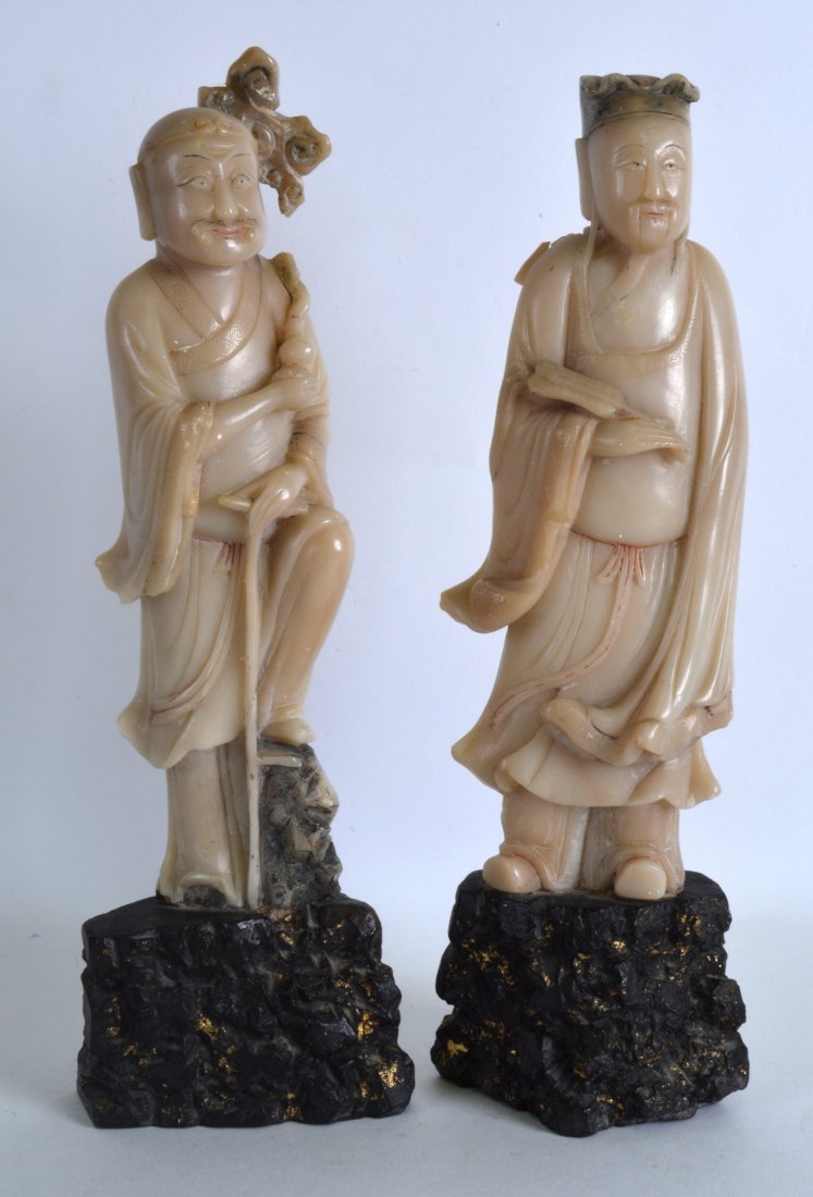 A PAIR OF 19TH CENTURY CHINESE CARVED SOAPSTONE FIGURES (1 of 1)