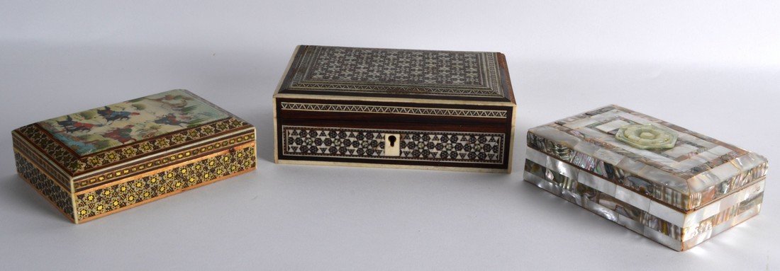 AN ANGLO INDIAN INLAID MOSAIC RECTANGULAR BOX together (1 of 2)