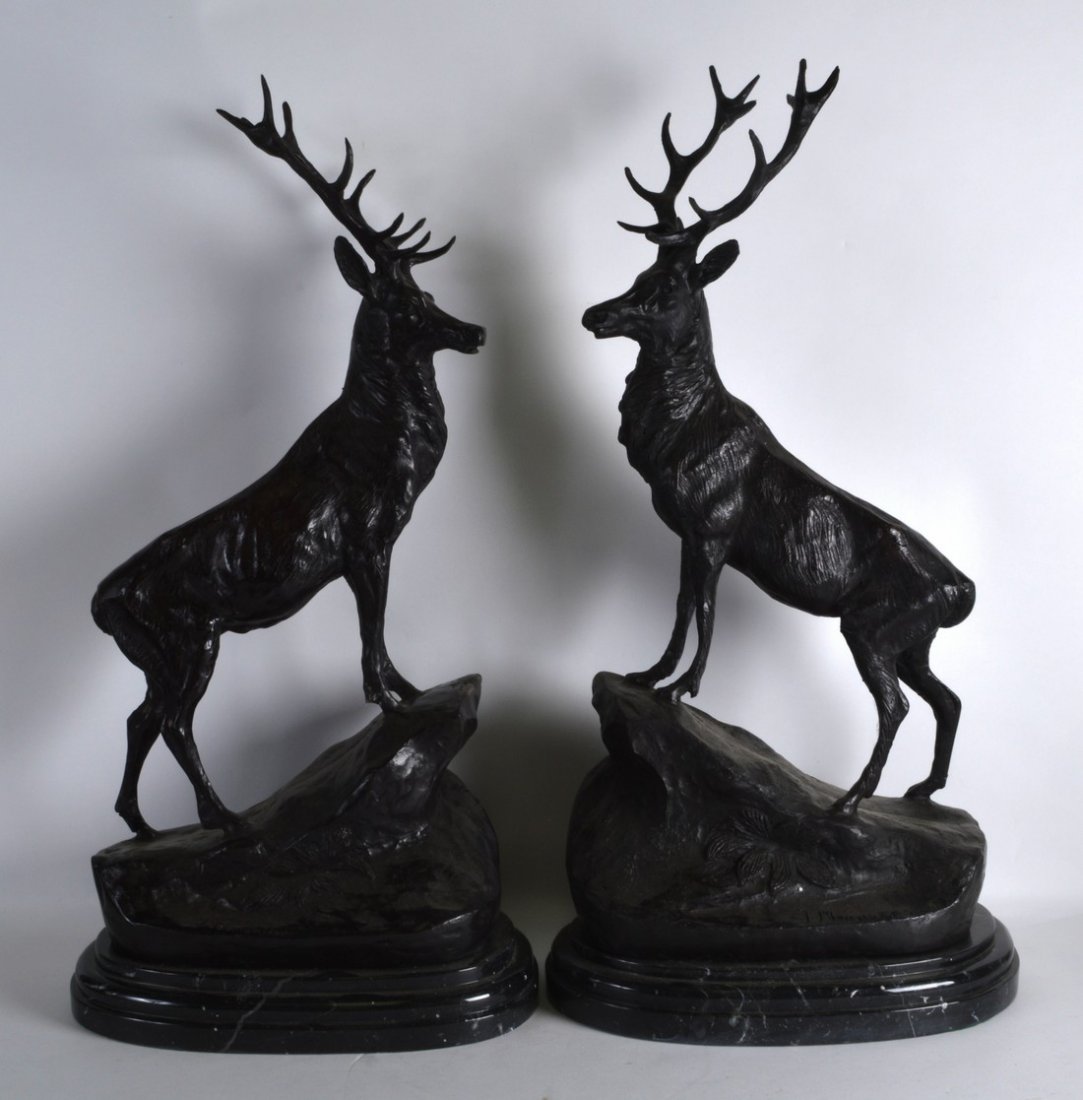 A LARGE PAIR OF MODERN BRONZE FIGURES OF STAGS modelled (1 of 1)
