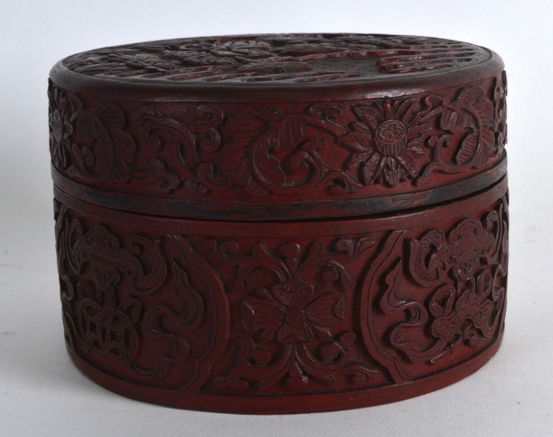 A 19TH CENTURY CHINESE CARVED CINNABAR LACQUER BOX AND (1 of 1)