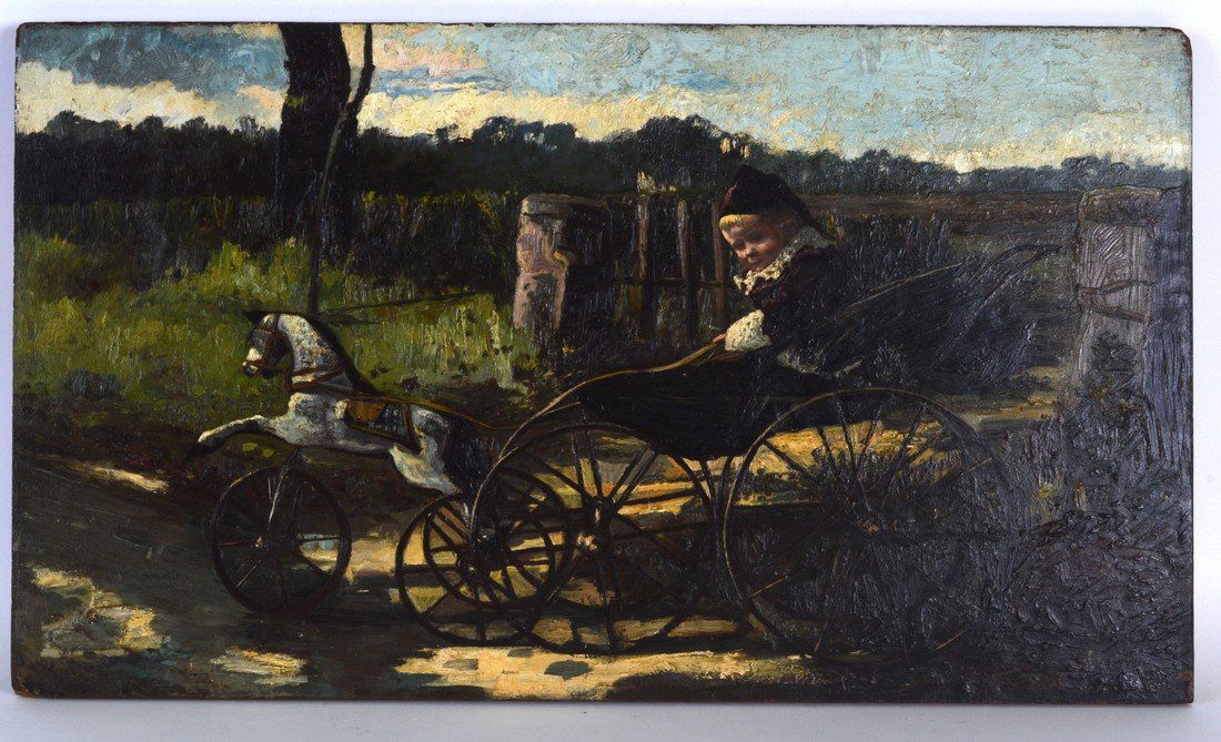 BRITISH SCHOOL (VICTORIAN), Oil on Panel, "Boy Racer", (1 of 1)