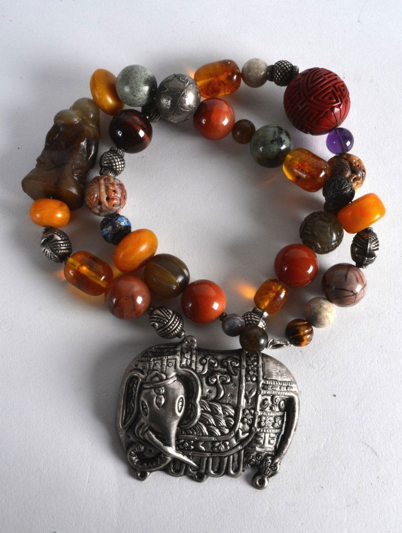 A CHINESE REPUBLICAN PERIOD CARVED MULTI STONE NECKLACE (1 of 1)
