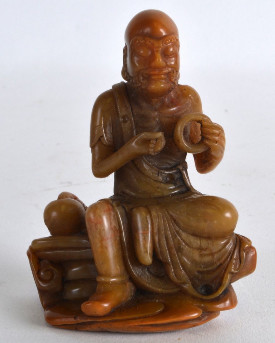A LOVELY CHINESE CARVED SOAPSTONE FIGURE OF LUOHAN (1 of 3)