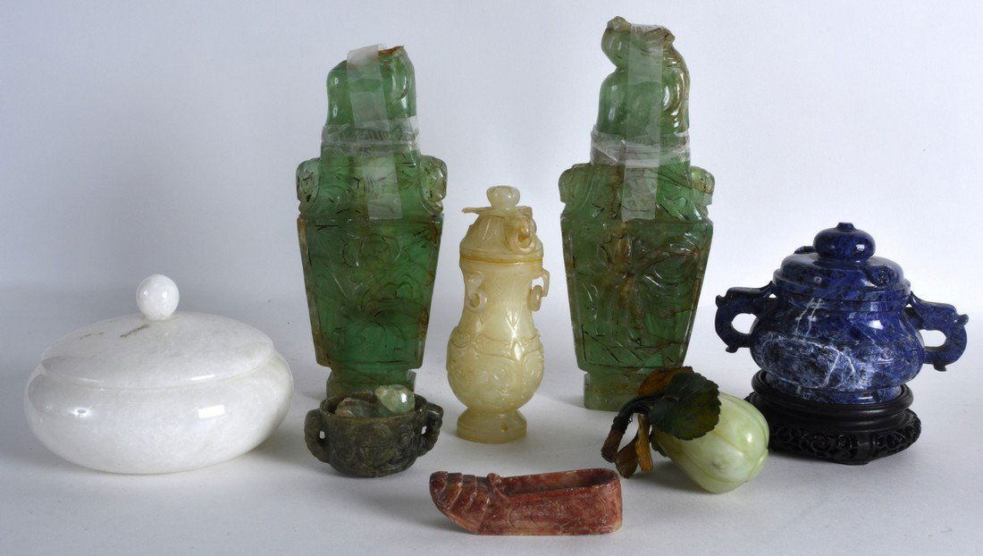 A PAIR OF LATE 19TH CENTURY CHINESE CARVED HARDSTONE (1 of 3)