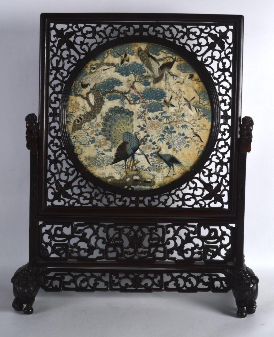 A GOOD 19TH CENTURY CHINESE FRAMED HONGMU AND SILKWORK (1 of 3)