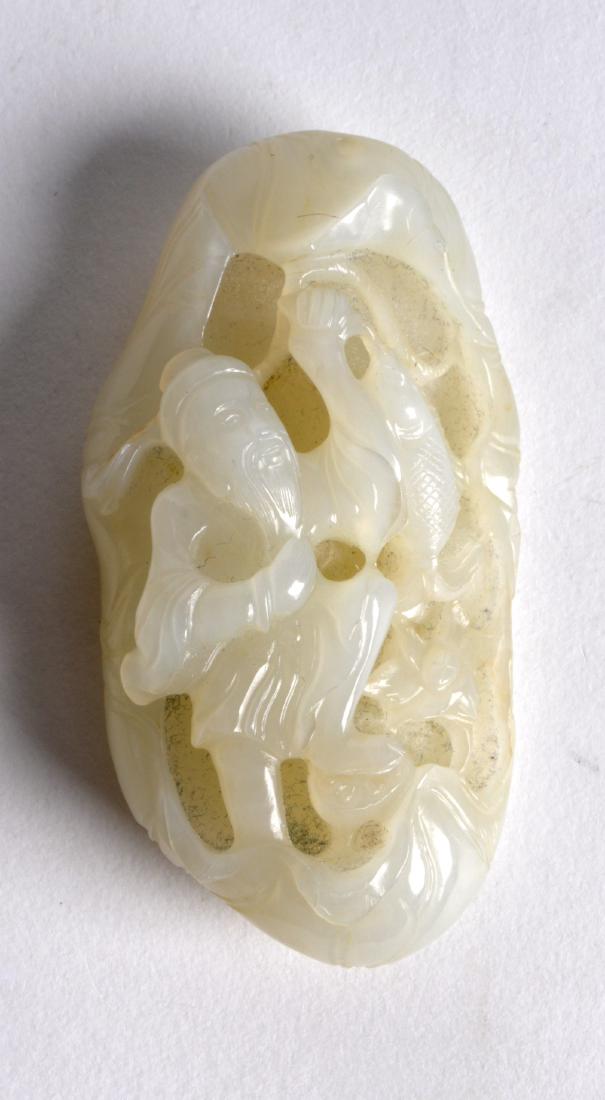 A CHINESE CARVED WHITE JADE BOULDER depicting a (1 of 2)