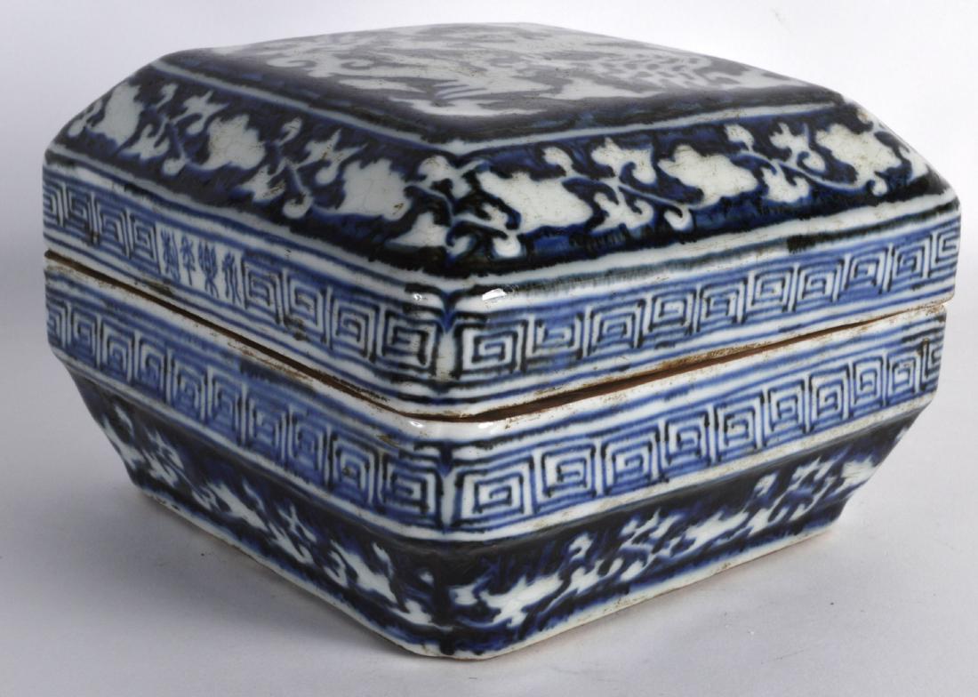 A CHINESE BLUE AND WHITE SQUARE FORM BOX AND COVER (1 of 2)