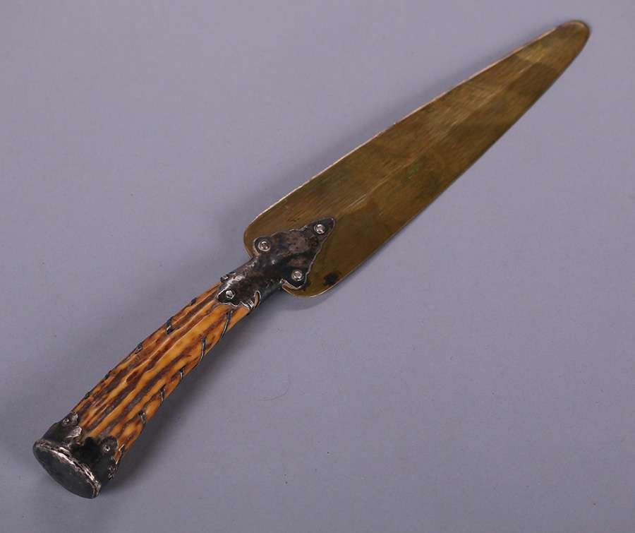 Joseph Heinrichs Brass, Silver & Antler Letter Opener (1 of 3)