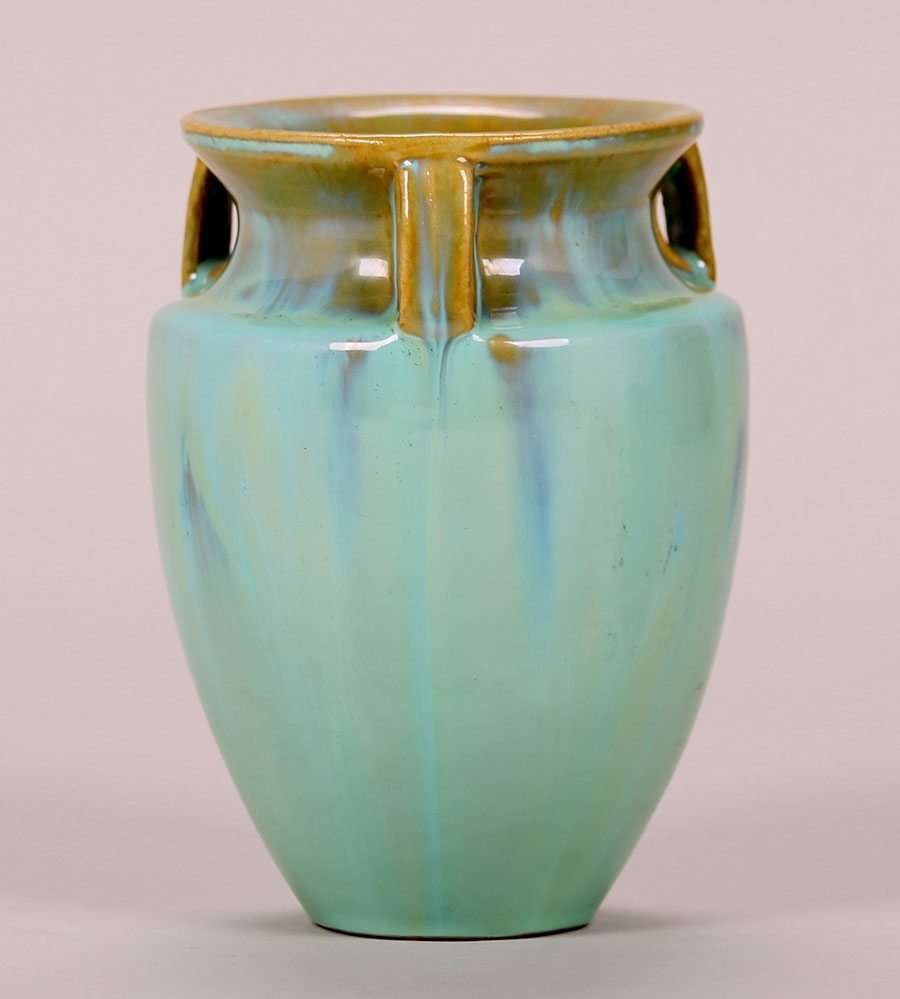 Fulper Three-Handle Green Vase (1 of 3)