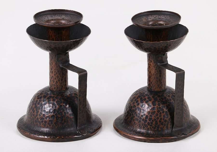 Pair Benedict Studios Hammered Copper Candlesticks (1 of 3)