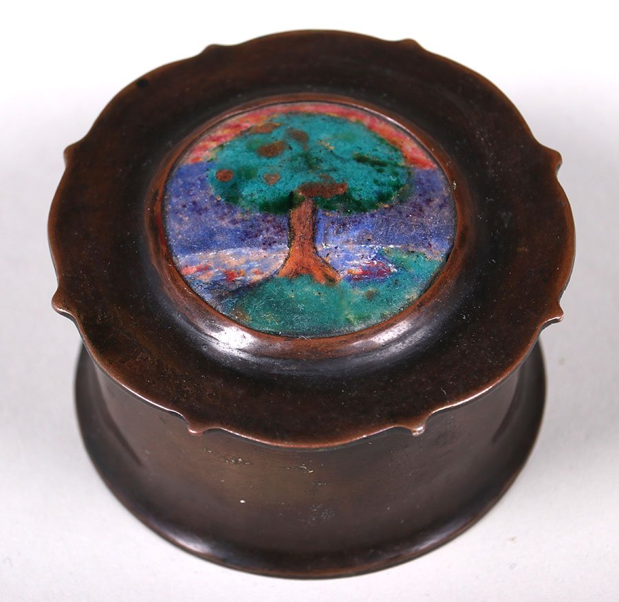 Herbert J. Maryon Hammered Copper & Enamel Oak Tree Box (1 of 4)