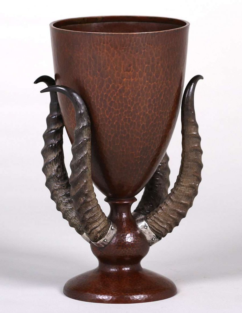 Joseph Heinrichs Hammered Copper, Silver & Horn Vase (1 of 3)
