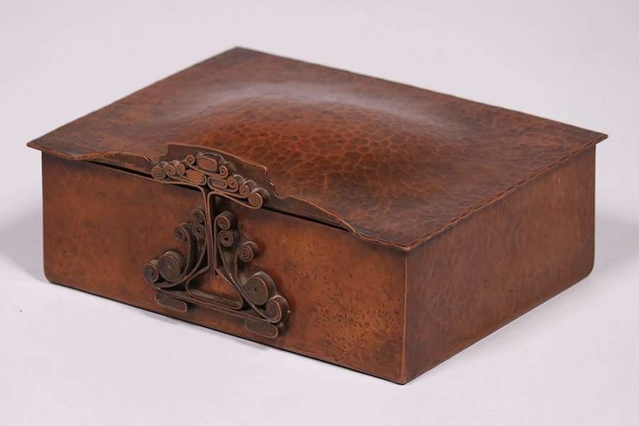 Massive Harry Dixon Hammered Copper Puzzle Box: Massive Harry St John Dixon hammered copper puzzle box. Inscribed Harry Dixon San Francisco 1924. Excellent original patina. The is the largest Harry Dixon puzzle box we have ever seen. 9.5″w x