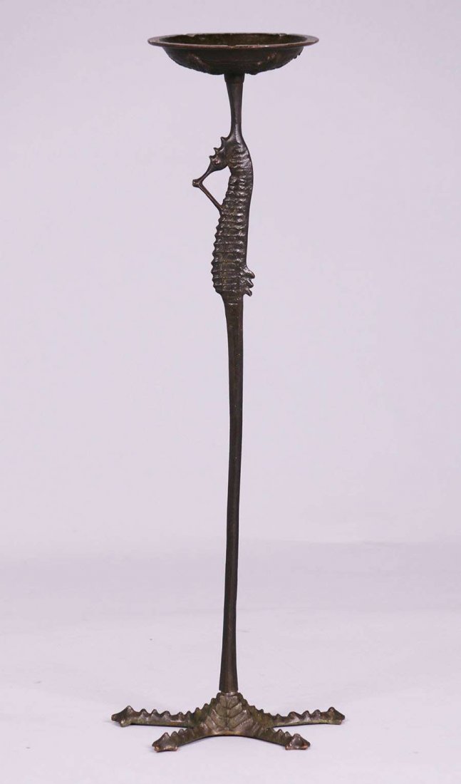 E.T. Hurley Bronze Seahorse Standing Ashtray c1915 (1 of 5)