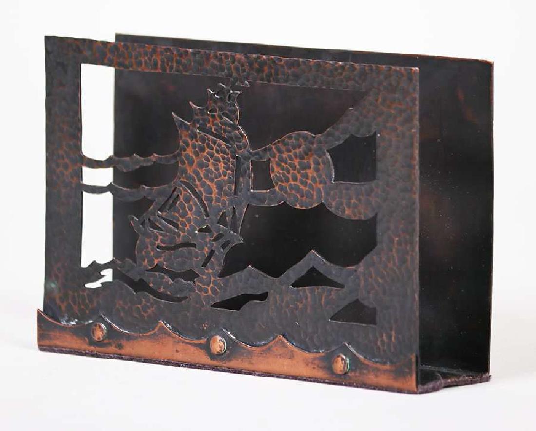 Arts & Crafts Hammered Copper Cutout Letter Rack (1 of 2)