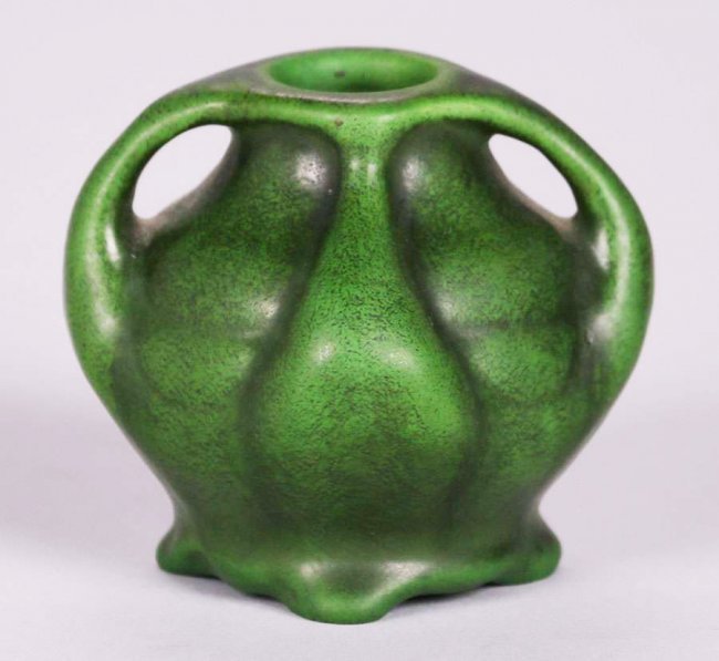 Owens Pottery Two-Handled Matte Green Vase (1 of 4)