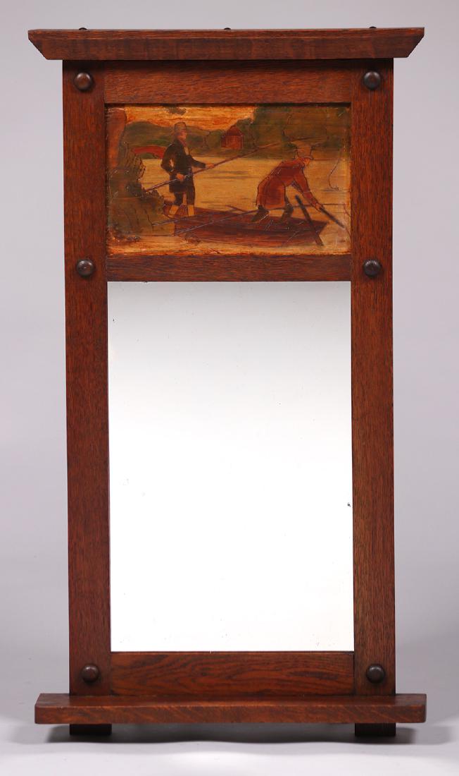 Arts & Crafts Oak Mirror with Inset Pyrography Panel (1 of 4)