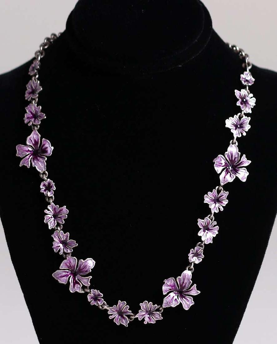 Arts & Crafts Sterling Silver Purple Enamel Necklace (1 of 2)
