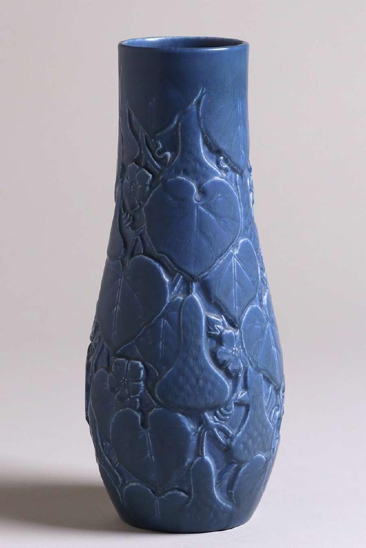 Tall Rookwood Matte Blue Vase with Squash Motif 1929 (1 of 4)