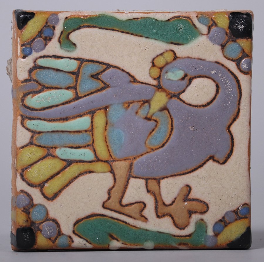 Batchelder Multi-Colored Peacock Tile (1 of 2)
