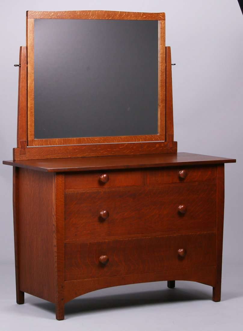 Gustav Stickley 4-Drawer Dresser with Mirror (1 of 1)