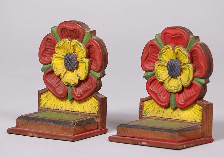 Arts & Crafts Hand Carved & Painted Bookends c1915 (1 of 5)