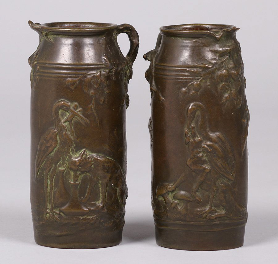 Pair Ernest Sanglan French Bronze Vases c1900 (1 of 4)