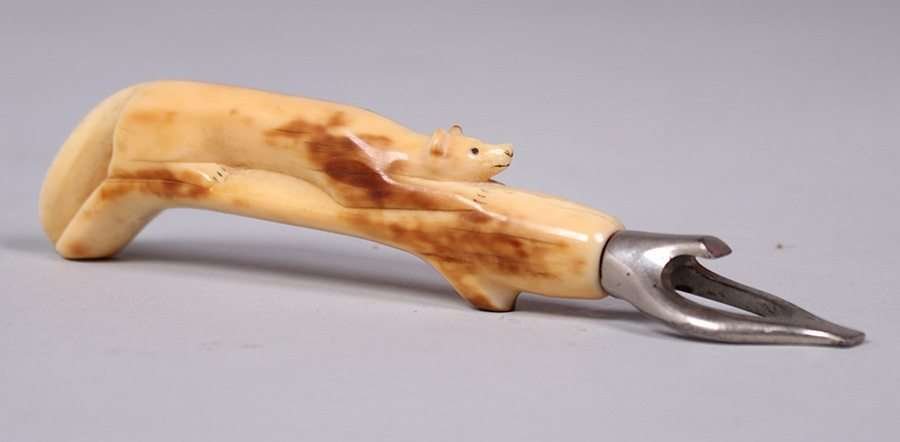 Antique Hand-Carved Polar Bear Bottle Opener (1 of 2)