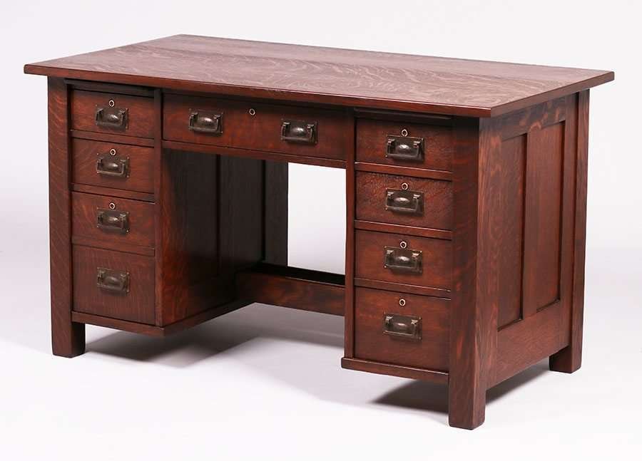 Stickley Brothers 8-Drawer Paneled Desk (1 of 3)