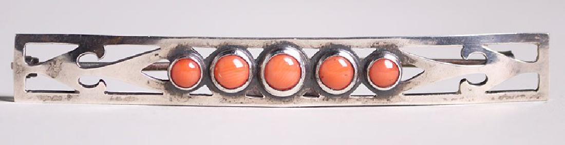 Arts & Crafts Sterling and Coral Bar Pin (1 of 1)