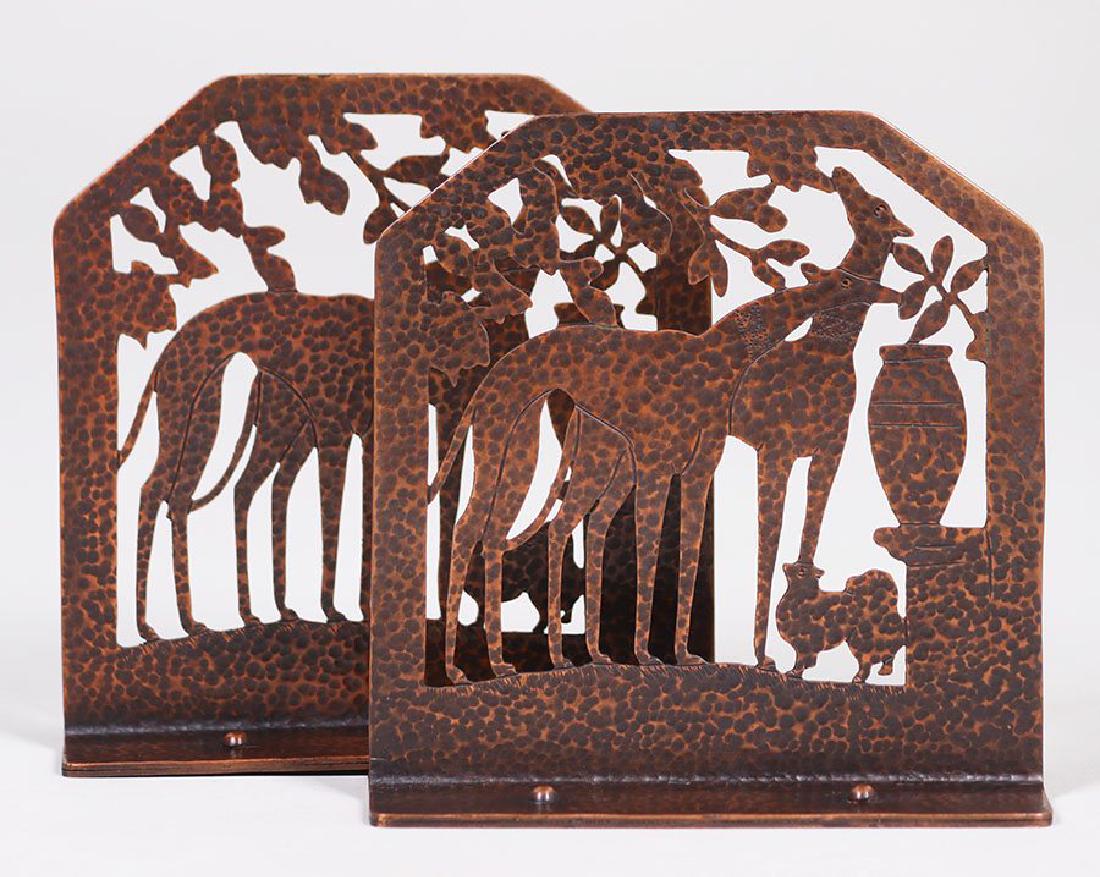 Arts & Crafts Hammered Copper Bookends w/ Greyhounds (1 of 2)