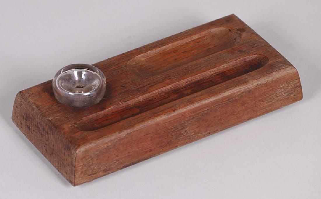 Limbert Oak Pen Tray and Inset Glass Inkwell (1 of 3)
