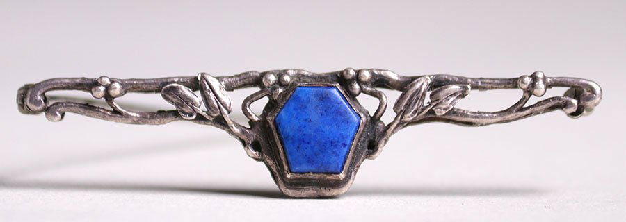 Arts & Crafts Sterling Silver & Lapis Pin c1910 (1 of 2)