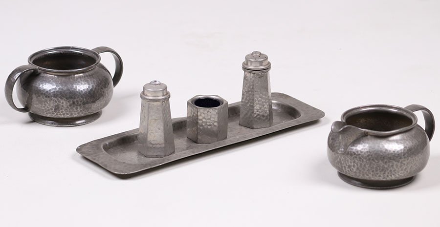 Liberty & Co Hammered Pewter 6pc Sugar & Creamer Set (1 of 5)