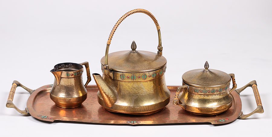 WMF Hammered Brass Tea Set c1910 (1 of 4)
