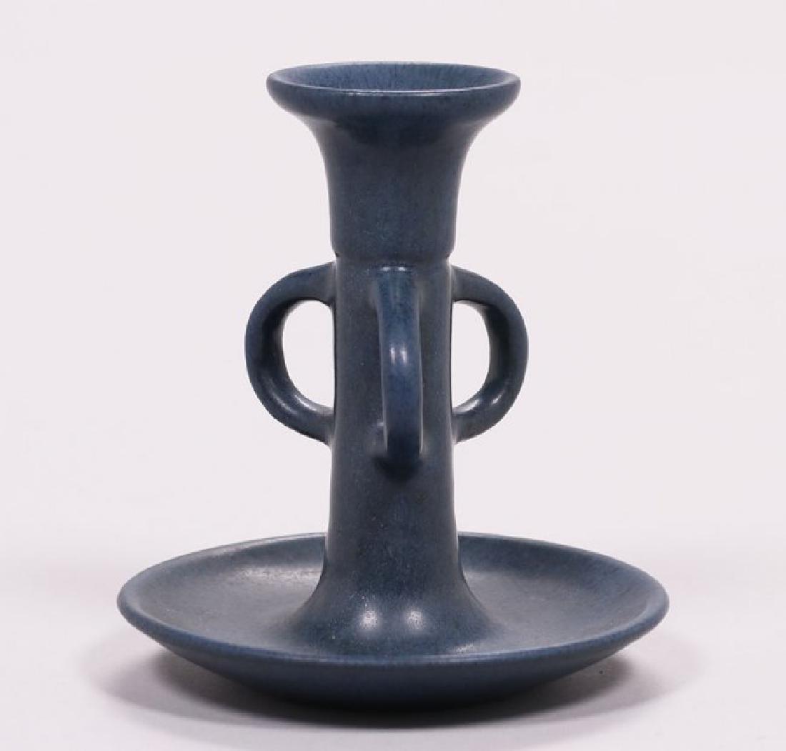 Marblehead Pottery Matte Blue Three-handle Candlestick (1 of 4)